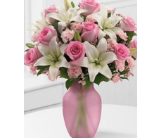 FM154_pink rose&white lily in vase:$199.99(10rises+lily+carnation)