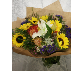 FM142（sunflower with rose,lily etc bouquet   from $59.99M:$79.99L:$99.99)