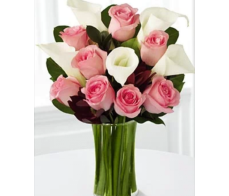 FM153(12PINK ROSES&WHITE LILY IN VASE))