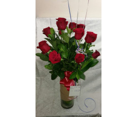 FR153-12long red roses bunch in vase with free chocolate from $99.99M:$129.99L:$149.99 XL:$1199.99;