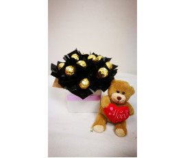 FM110(chocolate rose  box arrangement from $39.99 M:$59.99 L:over $80)