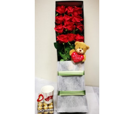 FR0011-16 long red roses of love!(in long box with chocolate)
