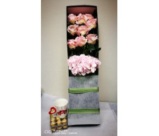 FR093_long pink roses arrangement gift  box  from $129.99 M:$159.99L:$199.99