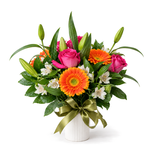 Orange Gerbera and Pink Rose Arrangement