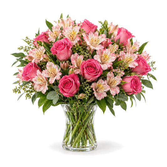 Pink Rose and Alstroemeria Vase Arrangement